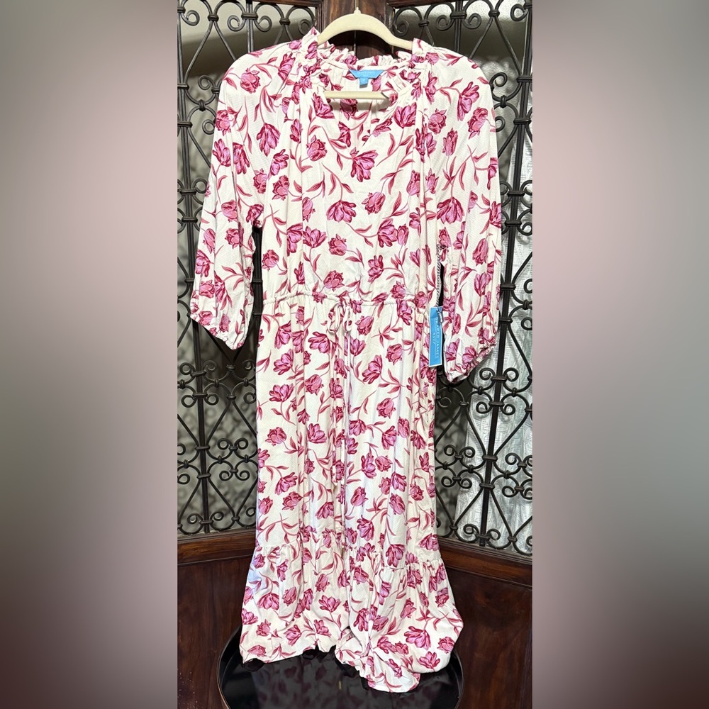 Draper James Cream and Pink Floral Midi Dress